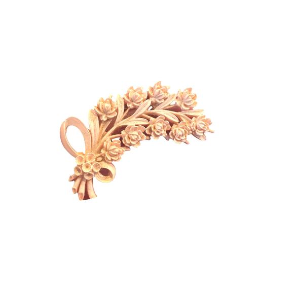 Estate Jewelry - Vintage Carved Celluloid Floral Brooch Peach Rose Spray 1930s 1940s Pin